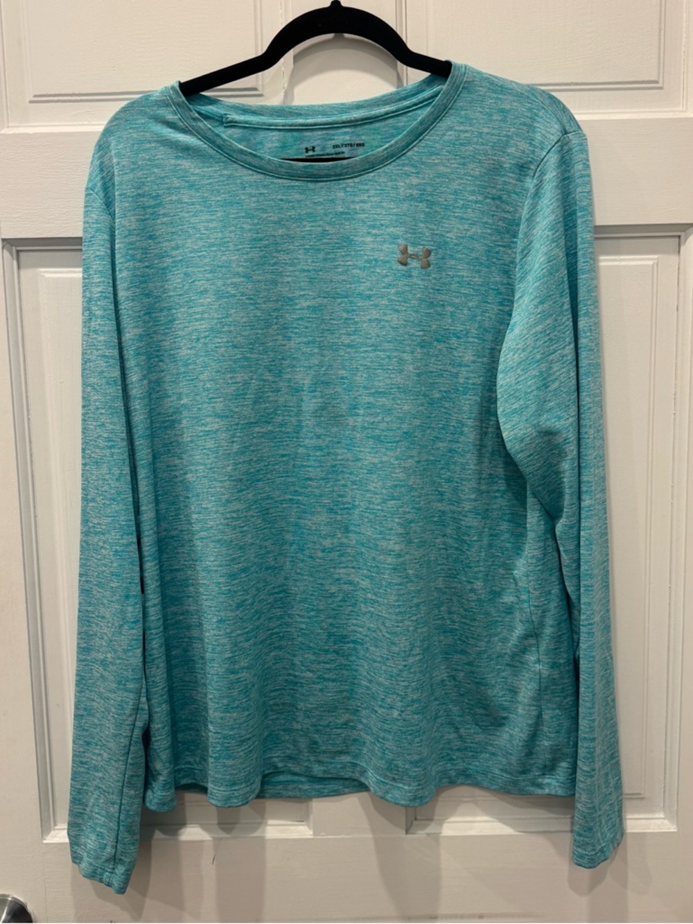Under Armour HeatGear Tech Twist Long Sleeve Workout Top Aqua Blue Plus Size 2XL